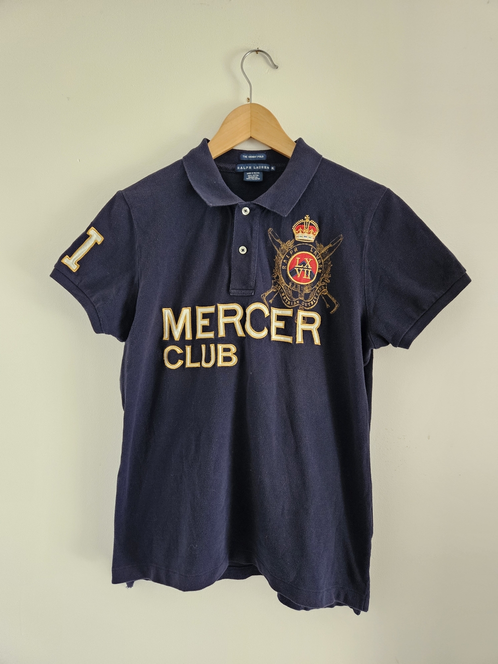 Ralph Lauren Polo Shirt Women Extra Large The Skinny Polo Mercer Club Crest Logo